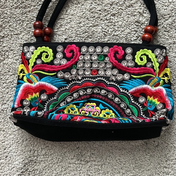 Mexican Embroidered Black Purse / Bag - Never Used - Picture 4 of 5